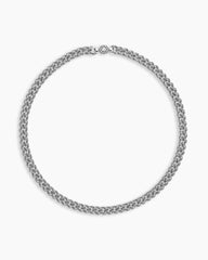 Curb Chain Necklace in Sterling Silver with Diamonds, 7mm
