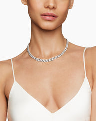 Curb Chain Necklace in Sterling Silver with Diamonds, 7mm