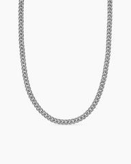 Curb Chain Necklace in Sterling Silver with Diamonds, 7mm