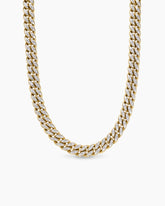 Curb Chain Necklace in 18K Yellow Gold with Diamonds, 11.5mm