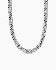 Curb Chain Necklace in Sterling Silver with Diamonds, 11.5mm