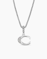 Pavé Initial Pendant Necklace in Sterling Silver with Diamond C