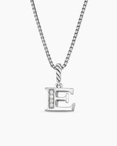 Pavé Initial Pendant Necklace in Sterling Silver with Diamond E