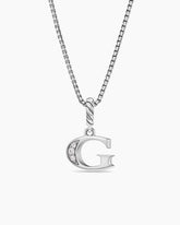 Pavé Initial Pendant Necklace in Sterling Silver with Diamond G