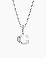 Pavé Initial Pendant Necklace in Sterling Silver with Diamond G