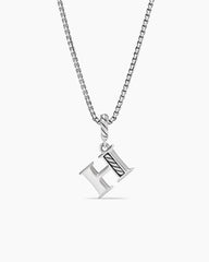 Pavé Initial Pendant Necklace in Sterling Silver with Diamond H