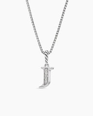 Pavé Initial Pendant Necklace in Sterling Silver with Diamond J