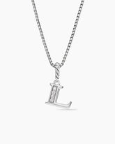 Pavé Initial Pendant Necklace in Sterling Silver with Diamond L
