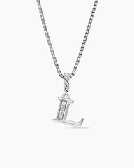 Pavé Initial Pendant Necklace in Sterling Silver with Diamond L