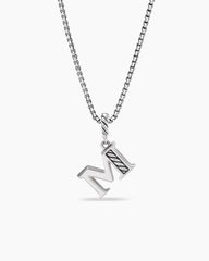Pavé Initial Pendant Necklace in Sterling Silver with Diamond M