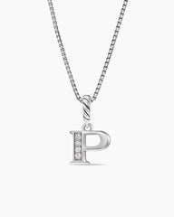 Pavé Initial Pendant Necklace in Sterling Silver with Diamond P