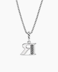 Pavé Initial Pendant Necklace in Sterling Silver with Diamond R