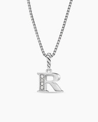 Pavé Initial Pendant Necklace in Sterling Silver with Diamond R