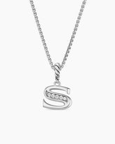 Pavé Initial Pendant Necklace in Sterling Silver with Diamond S