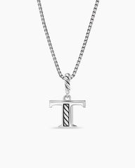 Pavé Initial Pendant Necklace in Sterling Silver with Diamond T