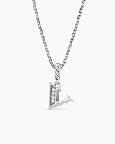 Pavé Initial Pendant Necklace in Sterling Silver with Diamond V