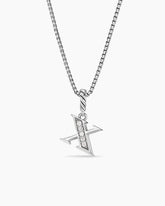 Pavé Initial Pendant Necklace in Sterling Silver with Diamond X