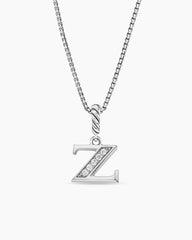 Pavé Initial Pendant Necklace in Sterling Silver with Diamond Z