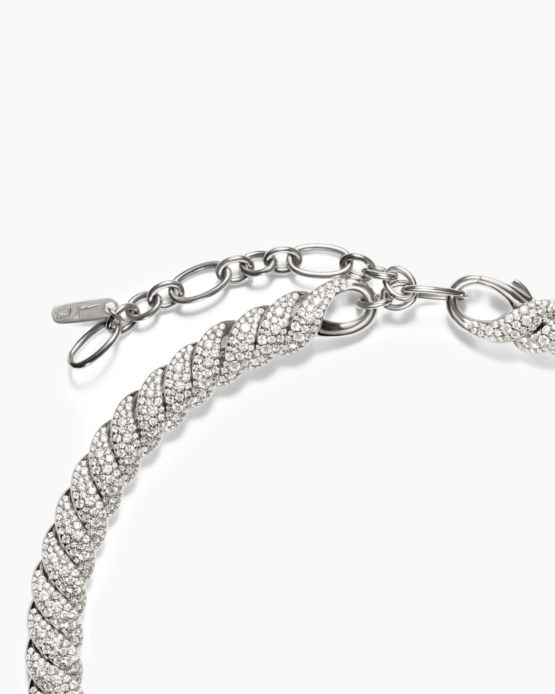 Sculpted Cable Necklace in 18K White Gold with Diamonds, 8.5mm