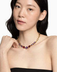 Marbella Chain Necklace in 18K Yellow Gold with Amethyst and Rhodolite Garnet, 8.5mm