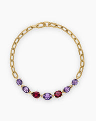 Marbella Chain Necklace in 18K Yellow Gold with Amethyst and Rhodolite Garnet, 8.5mm