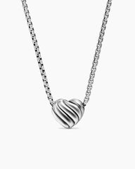 Puffy Heart Pendant Necklace in Sterling Silver with Diamonds, 7.8mm