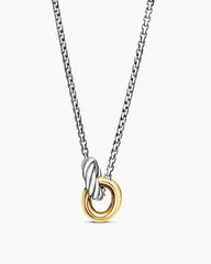 Petite Cable Linked Necklace in Sterling Silver with 14K Yellow Gold, 15mm