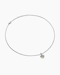 Petite Cable Heart Pendant Necklace in Sterling Silver with 14K Yellow Gold and Diamonds, 17.1mm