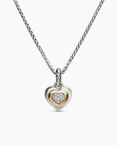 Petite Cable Heart Pendant Necklace in Sterling Silver with 14K Yellow Gold and Diamonds, 17.1mm