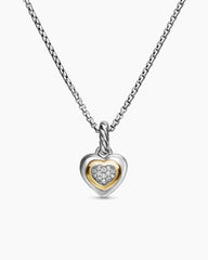 Petite Cable Heart Pendant Necklace in Sterling Silver with 14K Yellow Gold and Diamonds, 17.1mm