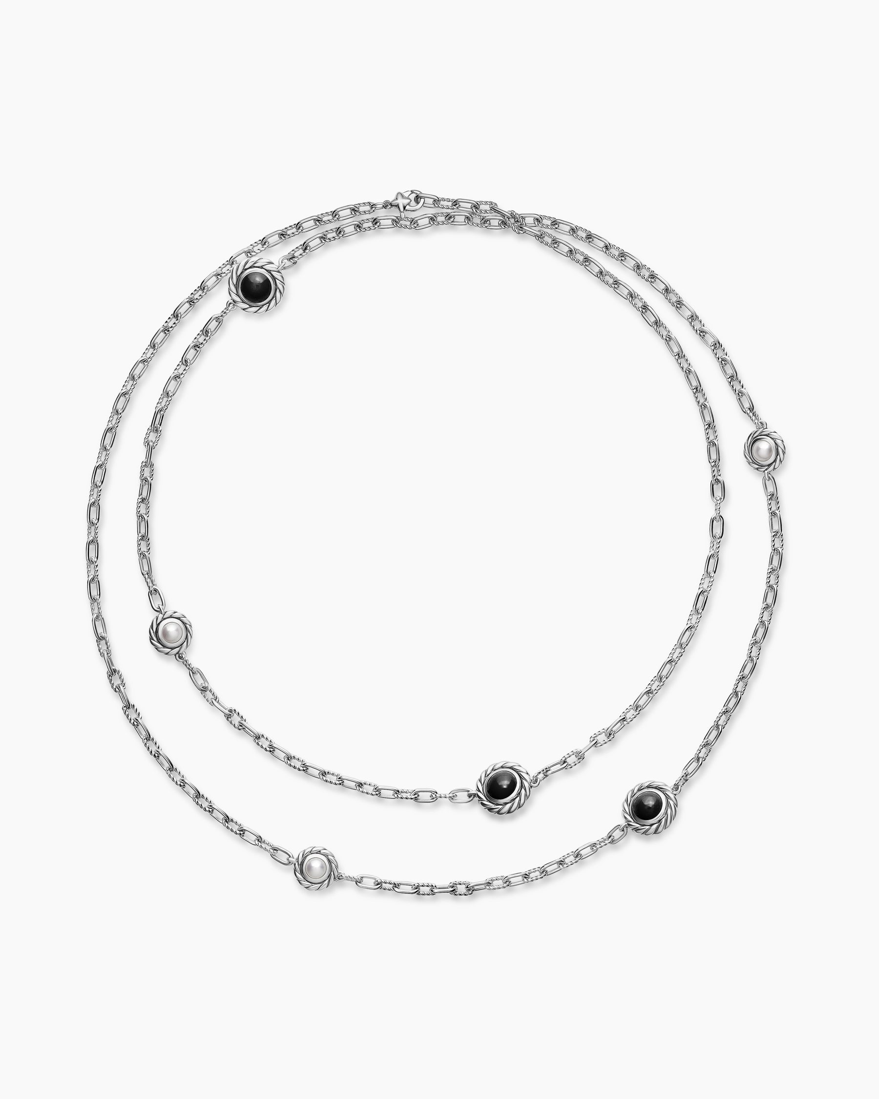 Pearl Classics Station Chain Necklace in Sterling Silver with Black Onyx, 4mm
