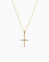 Petite Modern Renaissance® Cross Pendant Necklace in 18K Yellow Gold with Diamonds, 15.9mm
