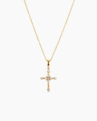 Petite Modern Renaissance® Cross Pendant Necklace in 18K Yellow Gold with Diamonds, 15.9mm