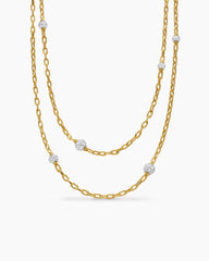 DY Madison Pavé Bead Station Necklace in 18K Yellow Gold, 3mm