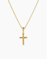Cable Cross Pendant Necklace in 18K Yellow Gold, 17.5mm