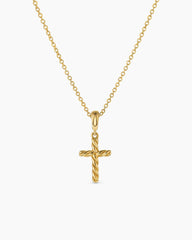 Cable Cross Pendant Necklace in 18K Yellow Gold, 17.5mm