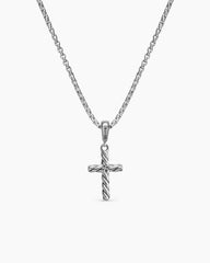 Cable Cross Pendant Necklace in Sterling Silver, 17.5mm