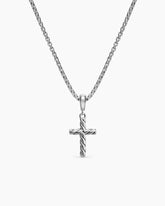 Cable Cross Pendant Necklace in Sterling Silver, 17.5mm
