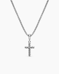 Cable Cross Pendant Necklace in Sterling Silver, 17.5mm