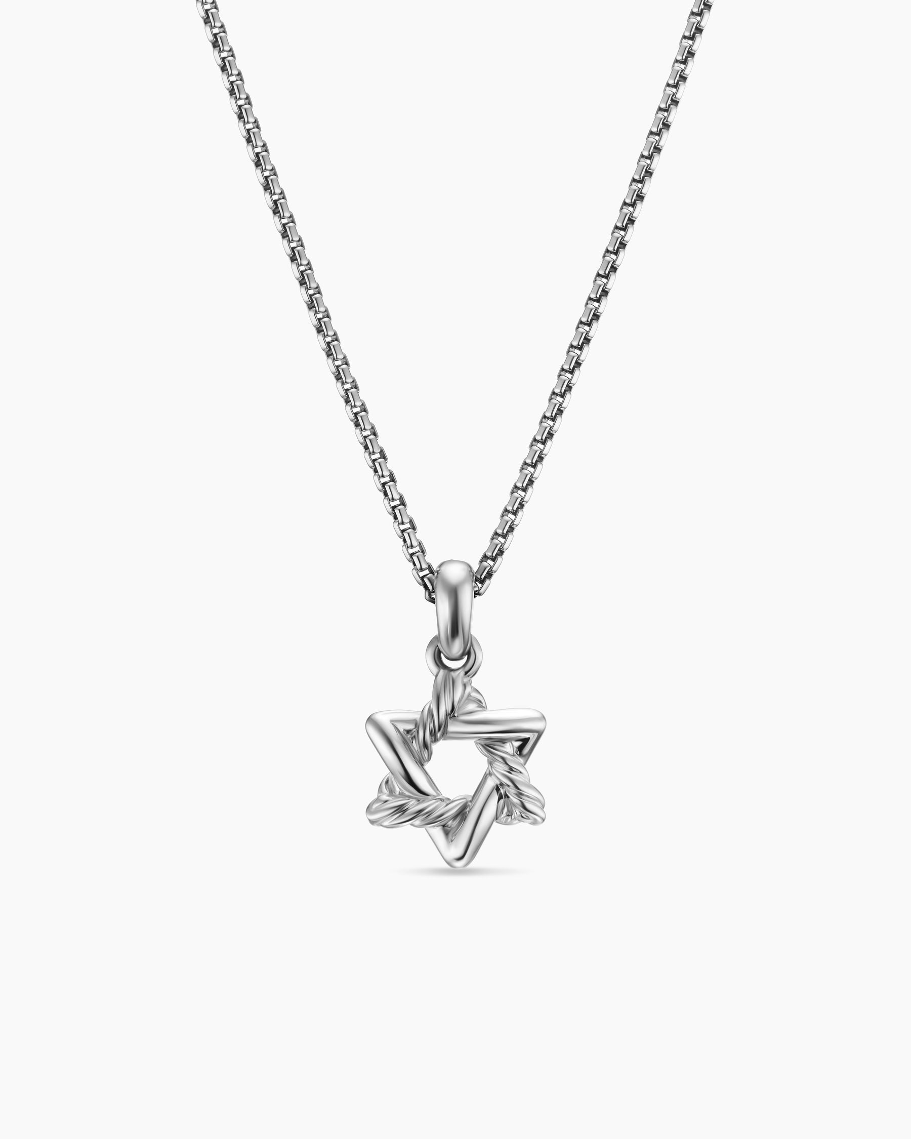 Star of David Pendant Necklace in Sterling Silver with Diamonds, 12.3mm