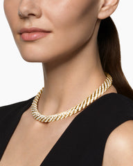 Sculpted Cable Flex Necklace in 18K Yellow Gold with Diamonds, 9.5mm