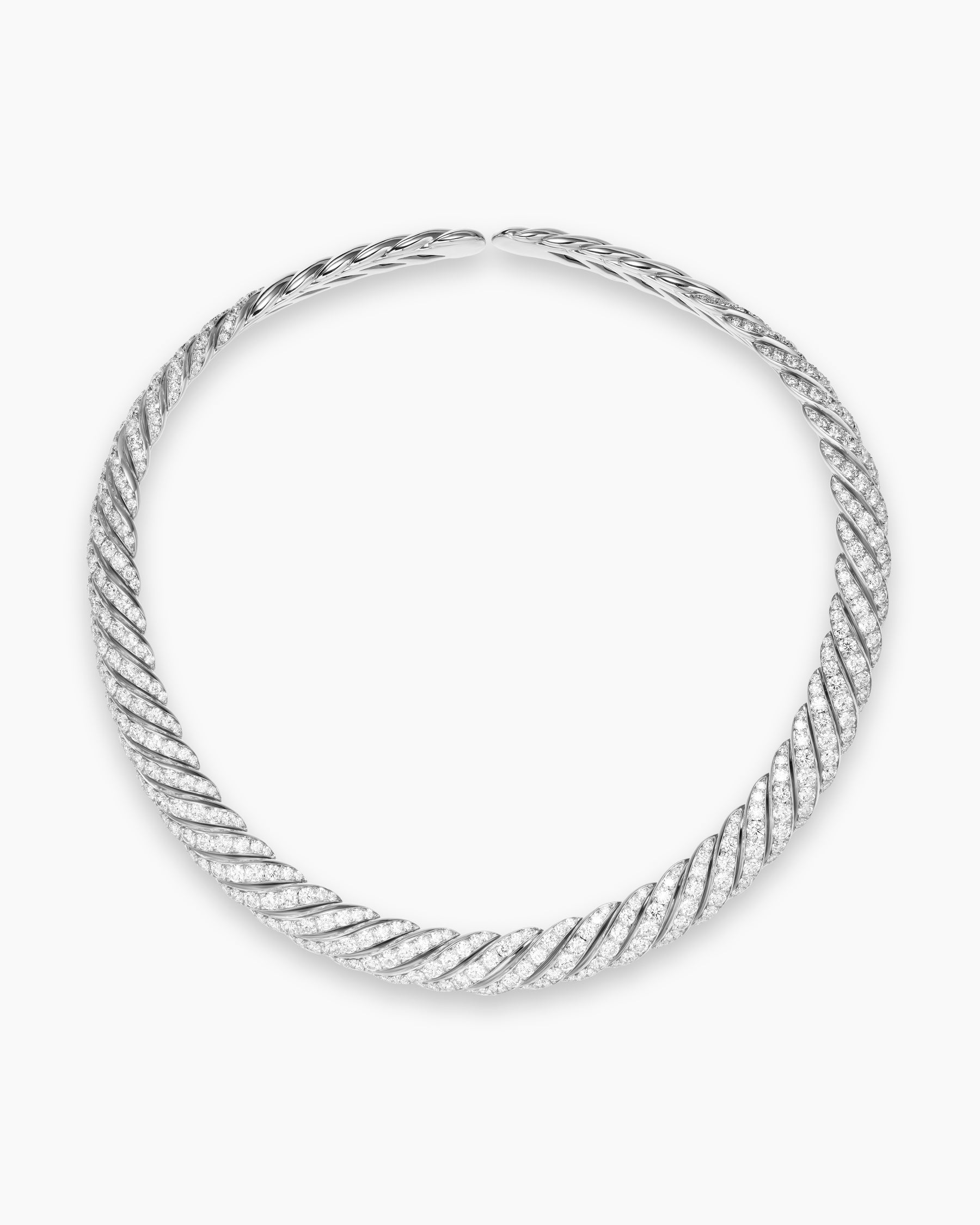 Sculpted Cable Flex Necklace in 18K White Gold with Diamonds, 9.5mm