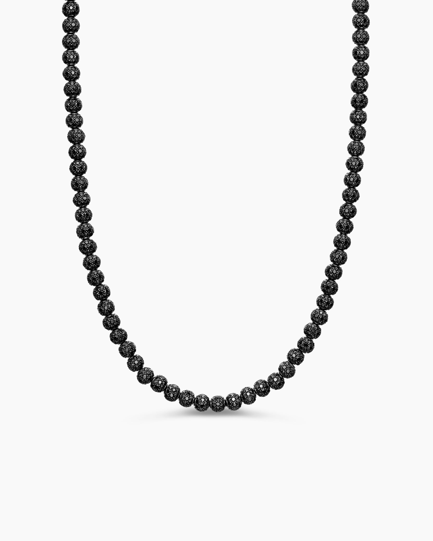 Spiritual Beads Necklace in Sterling Silver with Pavé Black Diamonds, 6mm