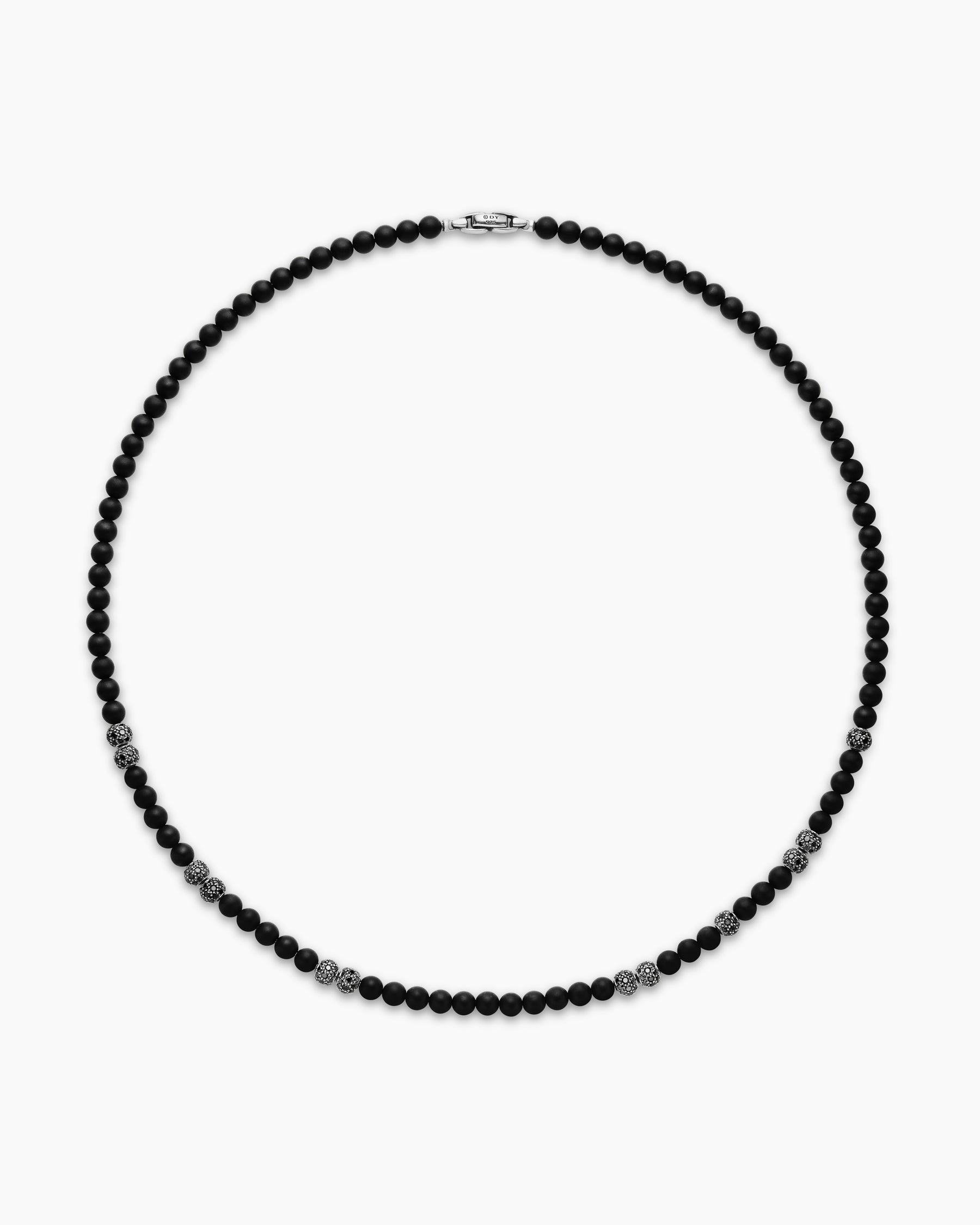 Spiritual Beads Necklace in Sterling Silver with Black Onyx and Pavé Black Diamonds, 6mm