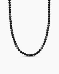 Spiritual Beads Necklace in Sterling Silver with Black Onyx and Pavé Black Diamonds, 6mm