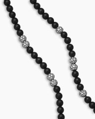 Spiritual Beads Necklace in Sterling Silver with Black Onyx and Pavé Diamonds, 6mm