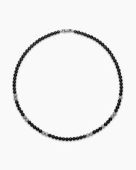 Spiritual Beads Necklace in Sterling Silver with Black Onyx and Pavé Diamonds, 6mm