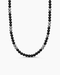 Spiritual Beads Necklace in Sterling Silver with Black Onyx and Pavé Diamonds, 6mm