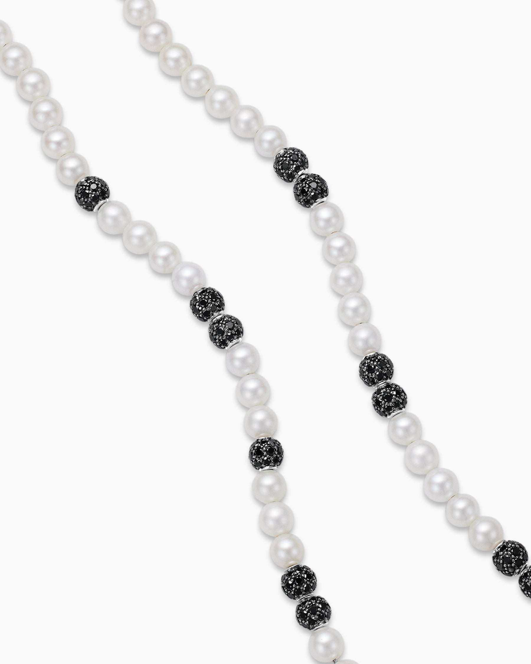 Spiritual Beads Necklace in Sterling Silver with Pearls and Pavé Black Diamonds, 6mm