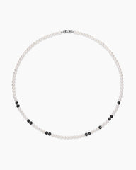 Spiritual Beads Necklace in Sterling Silver with Pearls and Pavé Black Diamonds, 6mm